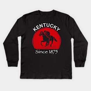 Kentucky Horse Racing Since 1875 Retro Derby Day Tee, Funny Derby Suit Kentucky Jockey Silhouette Design Kids Long Sleeve T-Shirt